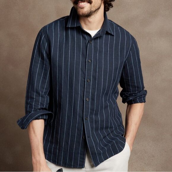 BANANA REPUBLIC SLIM LINEN-BLEND SHIRT untucked fit linen men’s large blue nwt - Picture 1 of 5